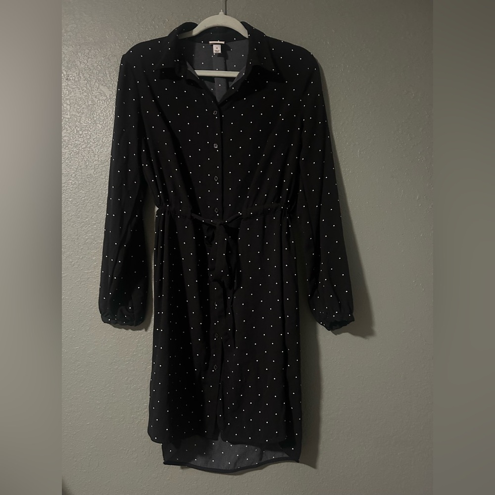 Polka dot shirt dress with drawstring waist